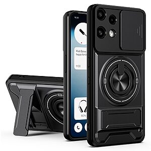 Σκληρή Πλάτη PC+TPU για το Nothing 3a Lite 5G σε Μαύρο χρώμα με μαγνητικό δαχτυλίδι, περιστρεφόμενο Stand και κάλυμμα φακού κάμερας.