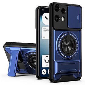 Σκληρή Πλάτη PC+TPU για Nothing 3a Lite 5G από OEM σε Μπλε χρώμα με δακτυλίδι 360°, αναδιπλούμενο Stand και κάλυμμα φακού κάμερας.