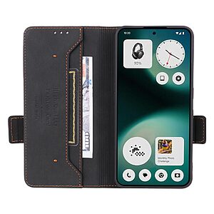 Flip Πορτοφόλι από Συνθετικό Δέρμα (PU) με TPU για το Nothing 3a Lite 5G σε Μαύρο χρώμα, με θήκη κάρτας και αναδιπλούμενη βάση στήριξης.