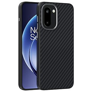 Πλάτη από Συνθετικό Δέρμα (PU) με TPU για OnePlus 15R 5G από ABEEL σε Μαύρο χρώμα με ενσωματωμένο μαγνήτη N52 και υφή carbon fiber.