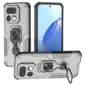 Σκληρή Πλάτη PC+TPU για Realme 16 Pro 5G με περιστρεφόμενο kickstand 360° και μαγνητική βάση αυτοκινήτου σε Γκρι χρώμα.