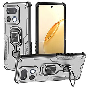 Σκληρή Πλάτη PC+TPU για Realme 16 Pro+ 5G από OEM σε Γκρι χρώμα με περιστρεφόμενο Stand 360° και μαγνητικό δαχτυλίδι.