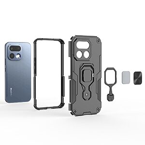 Σκληρή Πλάτη PC+TPU για Realme 16 Pro+ 5G από OEM σε Γκρι χρώμα με περιστρεφόμενο Stand 360° και μαγνητικό δαχτυλίδι.