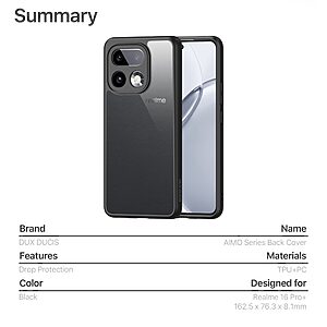 Σκληρή Πλάτη PC+TPU για το Realme 16 Pro+ 5G από τη σειρά DUX DUCIS Aimo Series σε κομψό μαύρο χρώμα.