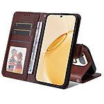 Flip Πορτοφόλι από Συνθετικό Δέρμα (PU) για Realme 16 Pro+ 5G σε Καφέ χρώμα με θήκες καρτών, μαγνητικό κλείσιμο και ενσωματωμένη βάση στήριξης.