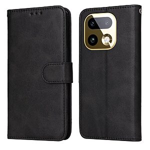 Flip Πορτοφόλι από Συνθετικό Δέρμα (PU) με TPU για Realme 16 Pro+ 5G σε Μαύρο χρώμα με θήκες καρτών και ενσωματωμένη βάση στήριξης.