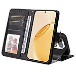 Flip Πορτοφόλι από Συνθετικό Δέρμα (PU) με TPU για Realme 16 Pro+ 5G σε Μαύρο χρώμα με θήκες καρτών και ενσωματωμένη βάση στήριξης.