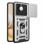 Σκληρή Πλάτη PC+TPU για Realme Note 70T με περιστρεφόμενο Stand, ασπίδα κάμερας και μαγνητική συμβατότητα σε ασημί χρώμα.