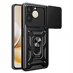 Σκληρή Πλάτη PC+TPU για Realme Note 70T από OEM σε Μαύρο χρώμα με περιστρεφόμενο Stand, προστασία στρατιωτικών προδιαγραφών και κινητή ασπίδα κάμερας.