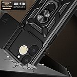 Σκληρή Πλάτη PC+TPU για Realme Note 70T από OEM σε Μαύρο χρώμα με περιστρεφόμενο Stand, προστασία στρατιωτικών προδιαγραφών και κινητή ασπίδα κάμερας.