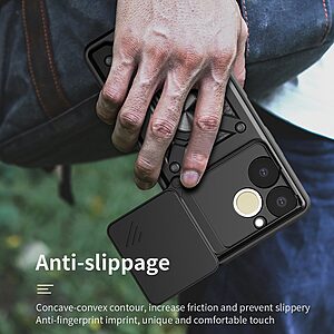 Σκληρή Πλάτη PC+TPU για Realme Note 70T από OEM σε Μπλε χρώμα, με περιστρεφόμενο Stand, προστασία στρατιωτικού επιπέδου και κινητή ασπίδα φακού κάμερας.