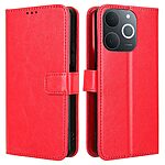 Flip Πορτοφόλι από Συνθετικό Δέρμα (PU) για Realme Note 70T με 3 θήκες καρτών, βάση στήριξης και λουράκι καρπού σε Κόκκινο χρώμα.