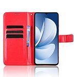 Flip Πορτοφόλι από Συνθετικό Δέρμα (PU) για Realme Note 70T με 3 θήκες καρτών, βάση στήριξης και λουράκι καρπού σε Κόκκινο χρώμα.