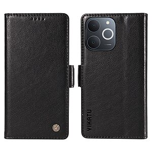 Flip Πορτοφόλι από Συνθετικό Δέρμα (PU) για Realme Note 70T από YIKATU YK-007 σε Μαύρο χρώμα με θήκες καρτών και Stand.