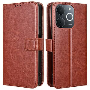 Flip Πορτοφόλι από Συνθετικό Δέρμα (PU) για Realme Note 70T σε Καφέ χρώμα με 3 θήκες καρτών, Stand και Λουράκι καρπού.