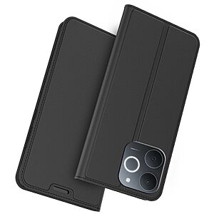 Flip Πορτοφόλι από Συνθετικό Δέρμα (PU) με TPU για το Realme Note 70T σε Μαύρο χρώμα με θήκη κάρτας και ενσωματωμένη βάση στήριξης.