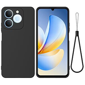 Πλάτη Σιλικόνης για Realme Note 70T από OEM σε Μαύρο χρώμα με λουράκι χεριού για ασφαλή κράτημα και πλήρη προστασία.