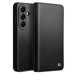 Flip Πορτοφόλι από Αυθεντικό Δέρμα για Samsung Galaxy S26 5G από QIALINO σε Μαύρο χρώμα με θήκες καρτών και ρυθμιζόμενη βάση στήριξης.