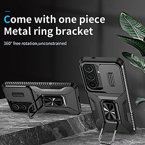 Σκληρή Πλάτη PC+TPU για Samsung Galaxy S26 5G από OEM Camshield σε Μαύρο χρώμα με Kickstand, κάλυμμα κάμερας και προστασία στρατιωτικών προδιαγραφών.