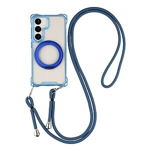 Σκληρή Πλάτη PC+TPU για Samsung Galaxy S26 5G με μαγνητική λειτουργία, περιστρεφόμενο Stand και αποσπώμενο Λουράκι σε μπλε χρώμα.