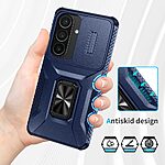 Σκληρή Πλάτη PC+TPU για Samsung Galaxy S26 5G από OEM Camshield σε Μπλε χρώμα με κάλυμμα κάμερας και ενσωματωμένο Stand.