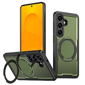 Σκληρή Πλάτη PC+TPU για Samsung Galaxy S26 Plus 5G με περιστρεφόμενο Stand 360° και μαγνητική συμβατότητα σε Ελαιώδες Πράσινο χρώμα.