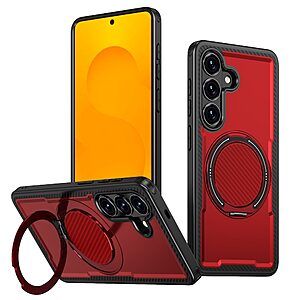 Σκληρή Πλάτη PC+TPU για Samsung Galaxy S26 Plus 5G από OEM σε Κόκκινο χρώμα με περιστρεφόμενο Stand 360° και μαγνητική συμβατότητα.