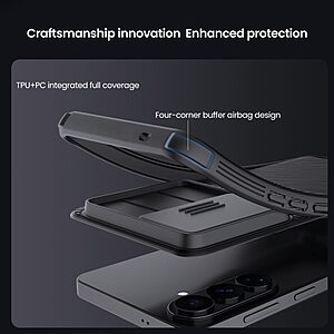 Σκληρή Πλάτη PC+TPU για Samsung Galaxy S26 Plus 5G από NILLKIN Camshield Pro Series σε Μαύρο χρώμα με συρόμενο κάλυμμα κάμερας.