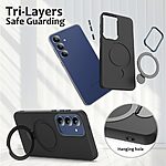 Σκληρή Πλάτη PC+TPU για Samsung Galaxy S26 Plus 5G με περιστρεφόμενο μεταλλικό ring kickstand 360°, μαγνητική συμβατότητα και ενισχυμένες γωνίες σε Μαύρο χρώμα.