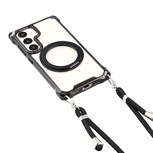 Σκληρή Πλάτη PC+TPU για Samsung Galaxy S26 Plus 5G με μαγνητική λειτουργία, περιστρεφόμενο Stand και αποσπώμενο Λουράκι σε Μαύρο χρώμα.