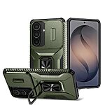 Σκληρή Πλάτη PC+TPU για Samsung Galaxy S26 Plus 5G με κάλυμμα κάμερας, kickstand και προστασία στρατιωτικών προδιαγραφών σε Πράσινο χρώμα.