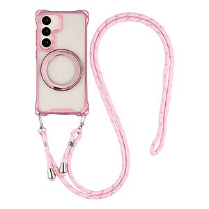 Σκληρή Πλάτη PC+TPU για Samsung Galaxy S26 Plus 5G σε Ροζ χρώμα με μαγνητική λειτουργία, περιστρεφόμενο Stand και αποσπώμενο Λουράκι.