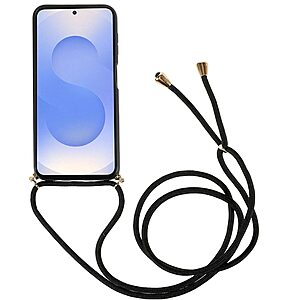 Πλάτη TPU από βιοδιασπώμενο υλικό Wheat Straw για το Samsung Galaxy S26 Plus 5G σε Μαύρο χρώμα με ρυθμιζόμενο λουράκι μεταφοράς.