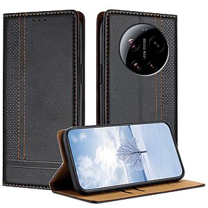 Flip Πορτοφόλι από Συνθετικό Δέρμα (PU) με TPU για Xiaomi 17 Ultra 5G σε Μαύρο χρώμα με θήκη κάρτας και αναδιπλούμενη βάση στήριξης.