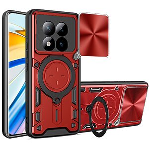 ΘΗΚΕΣ ΚΙΝΗΤΩΝ ΑΞΕΣΟΥΑΡ SAMSUNG GALAXY A7 2017 21 Σκληρή Πλάτη PC+TPU για Xiaomi Poco M8 Pro 5G / Redmi Note 15 Pro+ 5G από OEM σε Κόκκινο χρώμα με περιστρεφόμενο Stand και sliding κάλυμμα κάμερας.