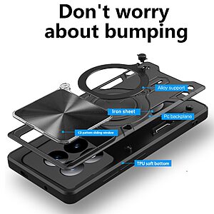 ΘΗΚΕΣ ΚΙΝΗΤΩΝ ΑΞΕΣΟΥΑΡ SAMSUNG GALAXY A7 2017 26 Σκληρή Πλάτη PC+TPU για Xiaomi Poco M8 Pro 5G / Redmi Note 15 Pro+ 5G από OEM σε Μαύρο χρώμα με περιστρεφόμενο Stand και κάλυμμα κάμερας.