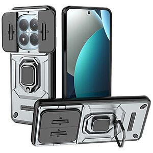 Σκληρή Πλάτη PC+TPU για Xiaomi Redmi Note 15 Pro 4G από OEM σε Γκρι χρώμα με περιστρεφόμενο Stand και προστασία φακού κάμερας.