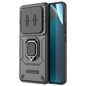 Σκληρή Πλάτη PC+TPU για Xiaomi Redmi Note 15 Pro 4G από OEM σε Μαύρο χρώμα με περιστρεφόμενο Stand και προστασία φακού κάμερας.