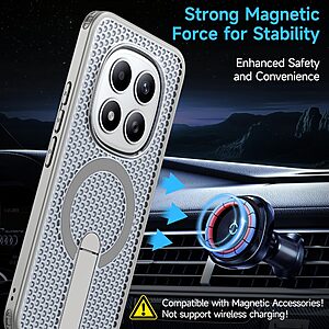 Σκληρή Πλάτη PC+TPU για Xiaomi Redmi Note 15 Pro 5G σε Γκρι χρώμα με ενσωματωμένο Stand και μαγνητικό δακτύλιο για MagSafe αξεσουάρ.