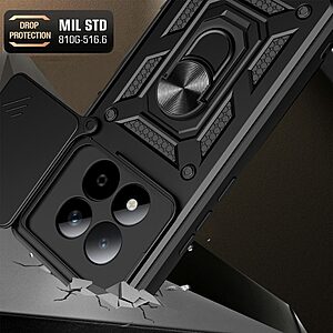 Σκληρή Πλάτη PC+TPU για Xiaomi Redmi Note 15 Pro 5G με περιστρεφόμενο Stand, κινητή προστασία φακού και μαγνητική συμβατότητα σε Κόκκινο χρώμα.