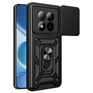 Σκληρή Πλάτη PC+TPU για Xiaomi Redmi Note 15 Pro 5G από OEM με περιστρεφόμενο Stand, κινητή προστασία φακού και μαγνητική βάση αυτοκινήτου σε Μαύρο χρώμα.