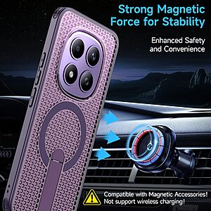 Σκληρή Πλάτη PC+TPU για το Xiaomi Redmi Note 15 Pro 5G σε Μωβ χρώμα με μαγνητικό δαχτυλίδι, ενσωματωμένο Stand και grid texture σχεδιασμό.