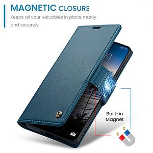 Flip Πορτοφόλι από Συνθετικό Δέρμα (PU) με TPU για Xiaomi Redmi Note 15 Pro+ 5G - CASEME 023 - Μπλε με RFID προστασία, θήκες καρτών και αναδιπλούμενη βάση.