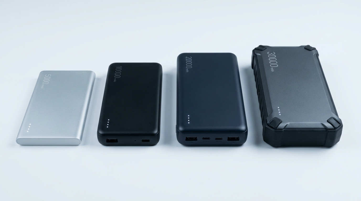 Σύγκριση μεγέθους power bank 5000 10000 20000 30000 mAh