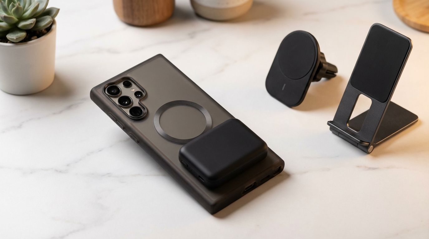 MagSafe Android θηκη Samsung Galaxy με μαγνητικο power bank βαση αυτοκινητου και φορτιστη