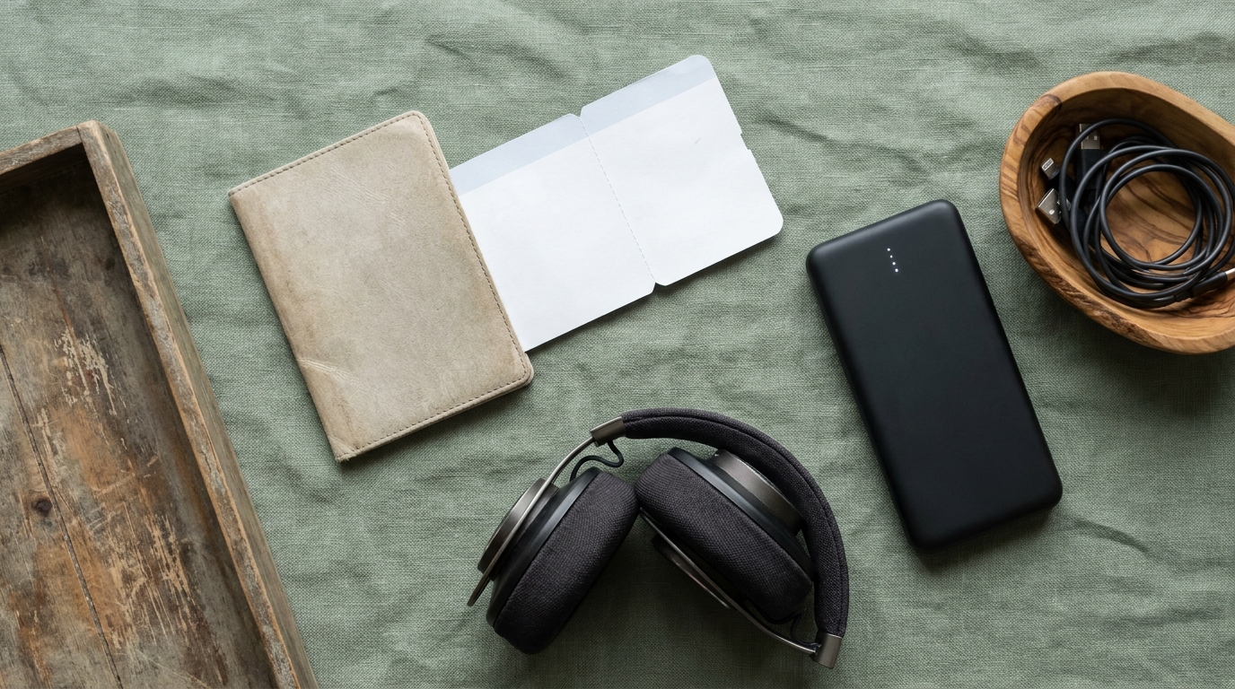 Power bank 20000 mAh σε ταξιδιωτικό setup με διαβατήριο