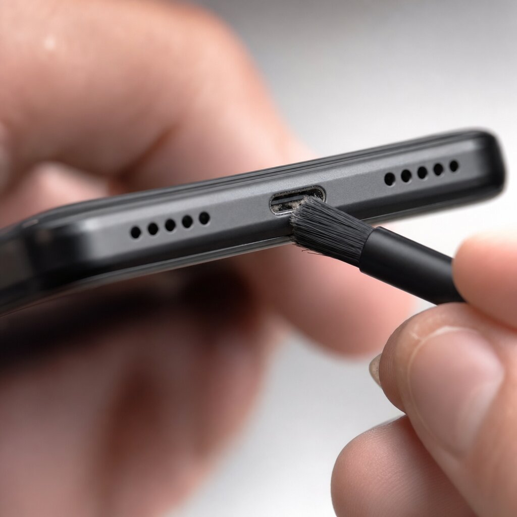 Καθαρισμός βρώμικης θύρας φόρτισης smartphone
