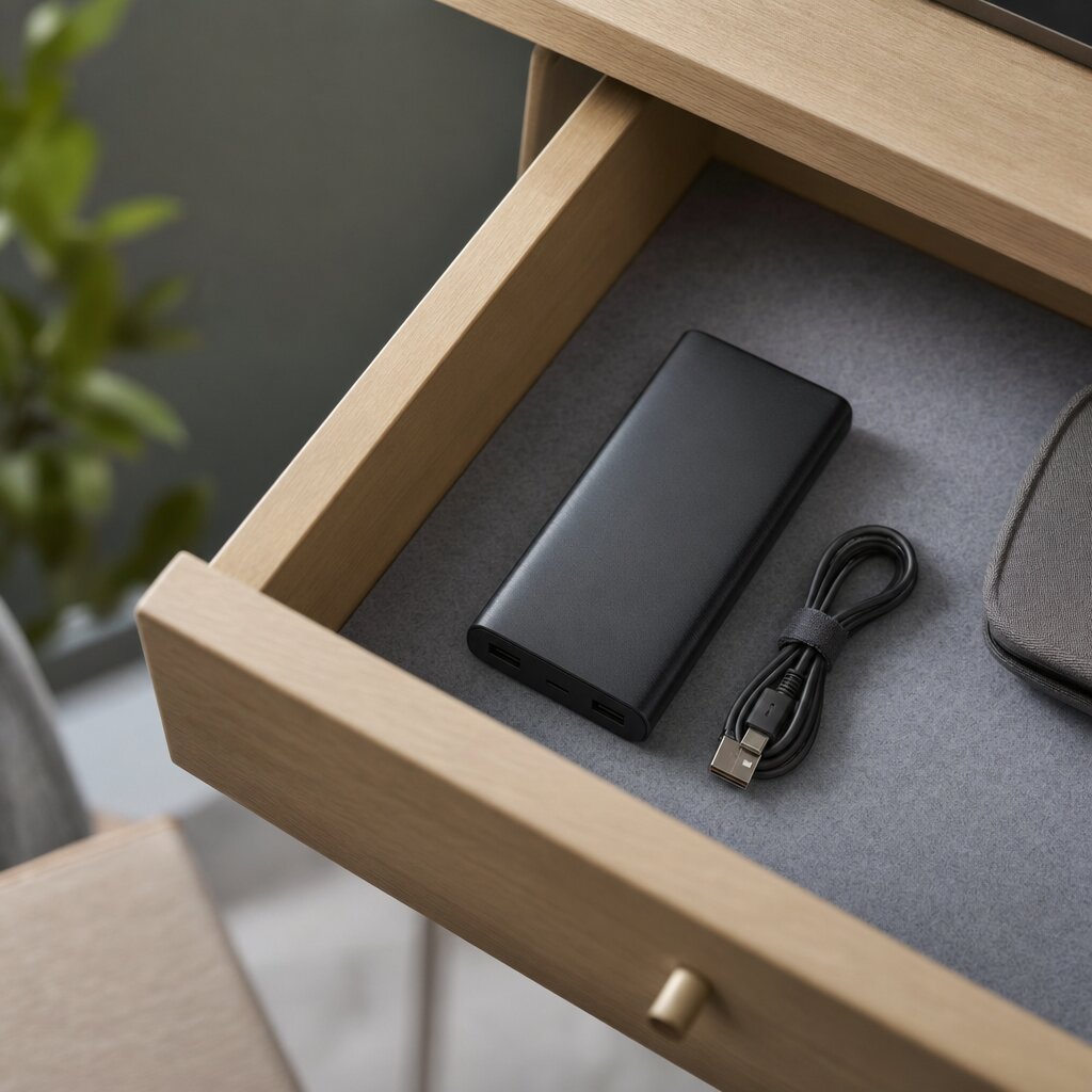 Αποθήκευση power bank σε δροσερό συρτάρι στο 50%