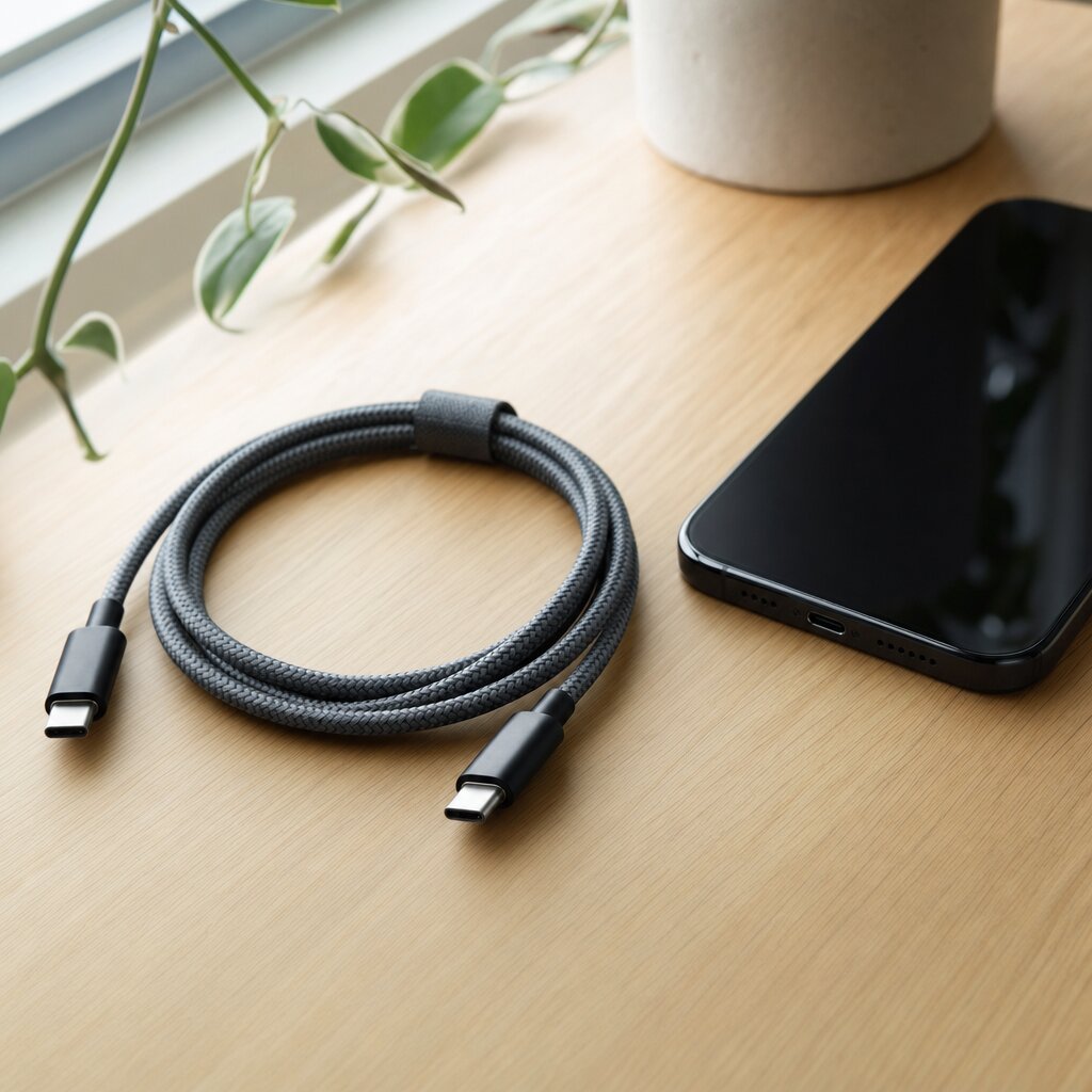 Ποιοτικό καλώδιο φόρτισης USB-C δίπλα σε smartphone