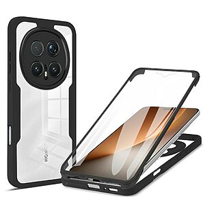Full Body θήκη από PC + TPU για το Honor Magic8 Pro 5G σε μαύρο χρώμα με ενσωματωμένο προστατευτικό οθόνης PET και ανυψωμένες άκρες κάμερας.
